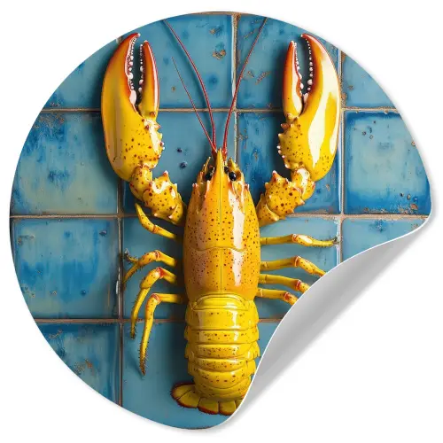 Kreeft - Geel - Blauw - Tegels Wandcirkel behangsticker klein -3d