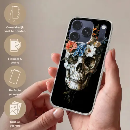Bloemen - Schedel - Kleurrijk Telefoonhoesje iPhone 17 Pro klein -sfeer3_NL