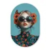 Vrouw - Blauw - Vlinder - Bloemen - Aesthetic Wandcirkel Ovaal Forex klein -3d