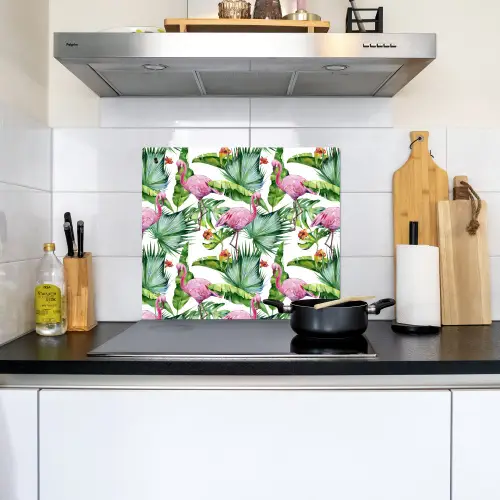 Inductie beschermer - Flamingo - Bladeren - Afdekplaat voor kookplaat - Tropisch Inductie beschemer met haakjes middel -sfeer2
