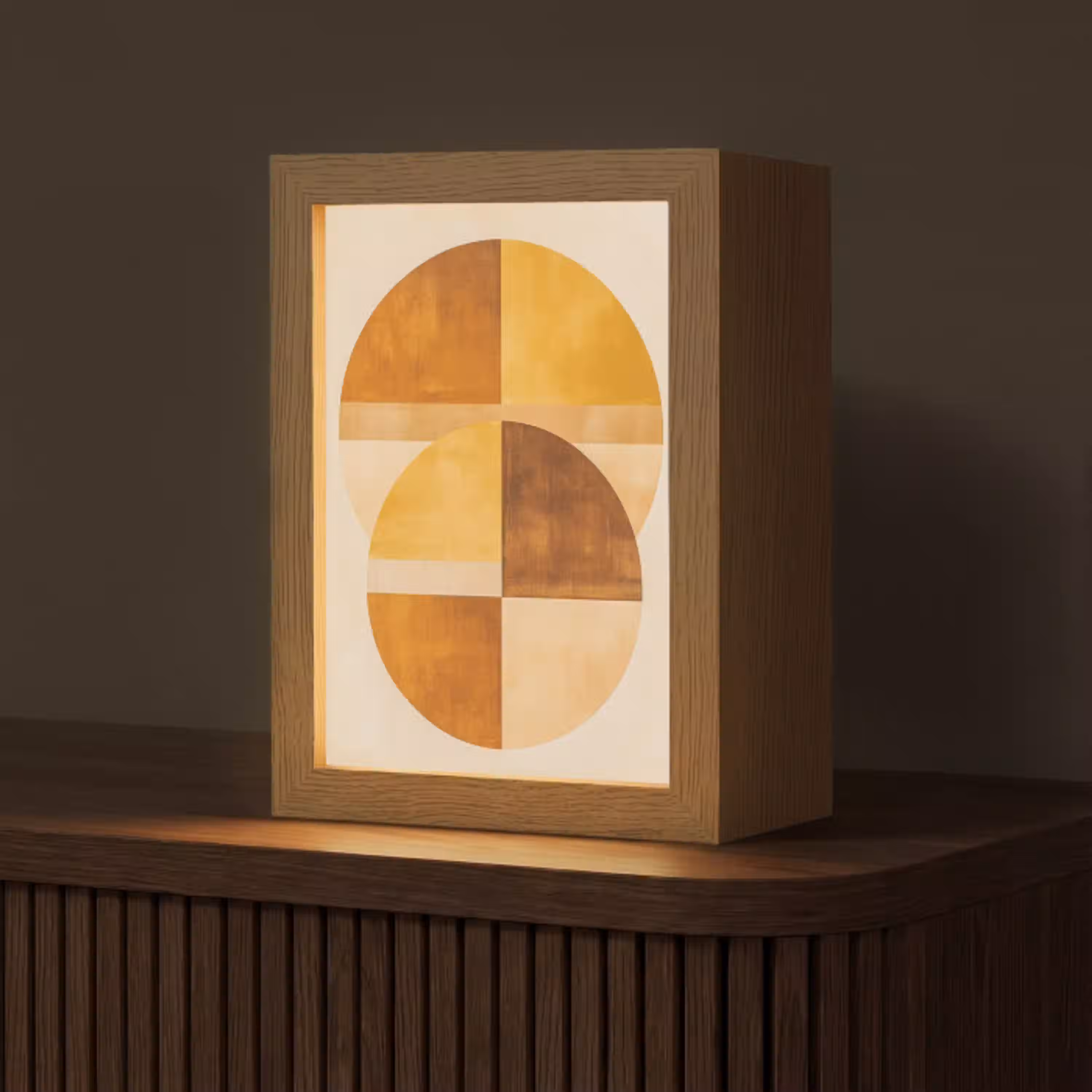 Cirkels - Geel - Minimalistisch Light Box met kabel (Tafellamp) klein -z3d_website