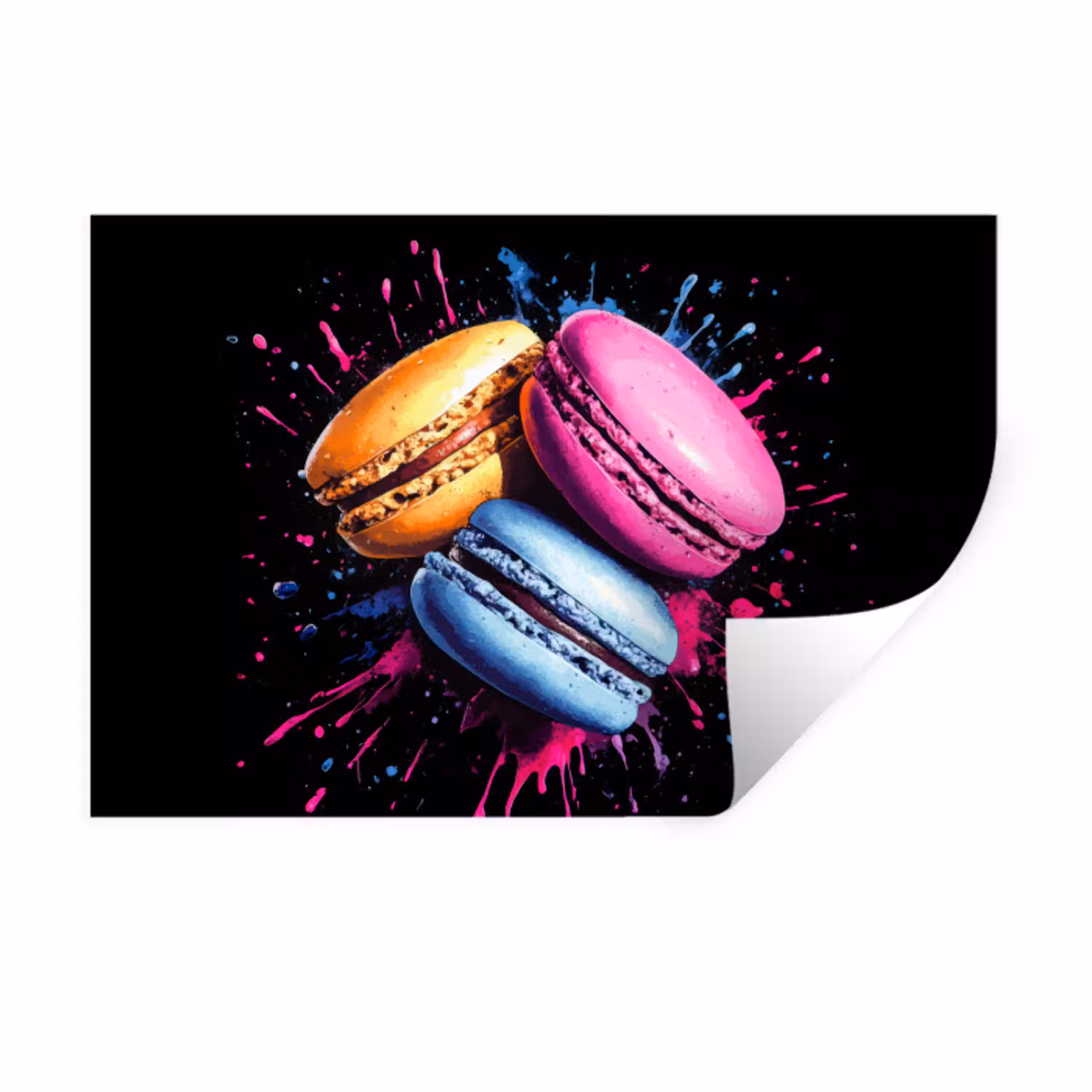 Macarons - Dessert - Graffiti - Kleurrijk - Roze - Blauw - Geel Muursticker klein -3d