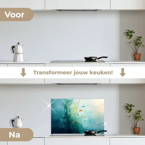 Waterplanten - Vissen - Kleurrijk - Water keuken achterwand spatscherm klein -voor_na_NL