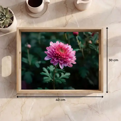 Blad - Chrysant - Roze - Schaduw Dienblad Rechthoek middel -USP_Formaat