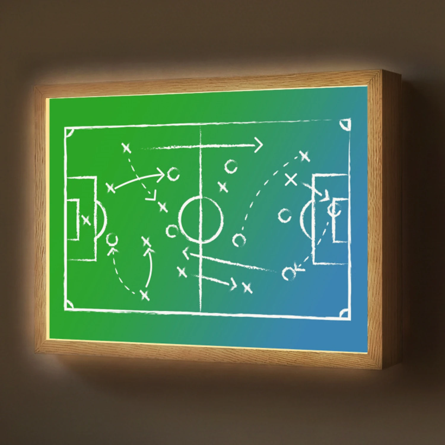 Voetbal - Tactiek - Spel - Groen - Blauw Light Box met batterij (Wandlamp) middel -z3d_website