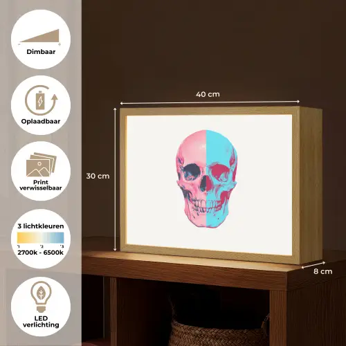 Schedel - Grafisch - Roze - Verdeeld Light Box met batterij (Wandlamp) middel -USP_websiteoverzichtNL