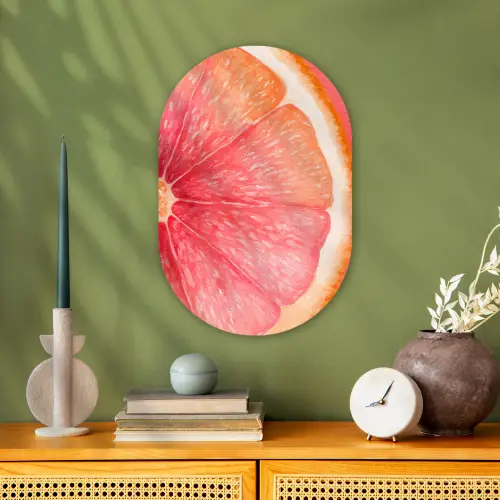 Grapefruit - Roze - Levendig Wandcirkel Ovaal Forex klein -sfeer2