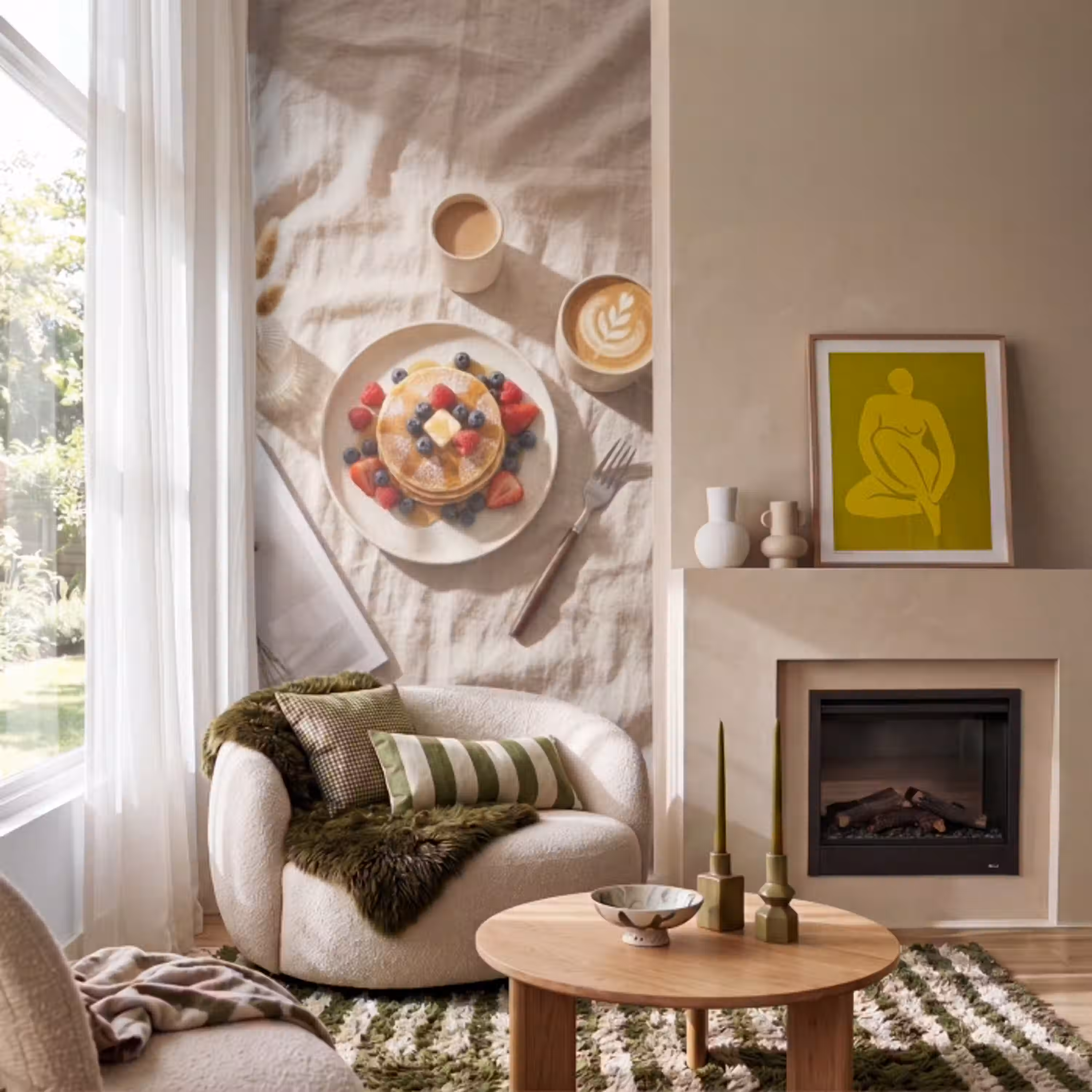 Pannenkoeken - Bessen - Ontbijt - Modern - Beige Behang Vlies klein -sfeer2