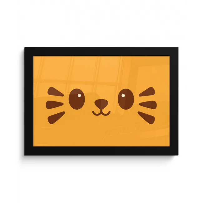 Kat - Simplistisch - Oranje - Vrolijk fotolijst zwart zonder passe partout klein -3d