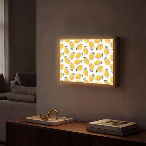 Citroenen - Wit - Bloemen - Patroon Light Box met batterij (Wandlamp) middel 907 -sfeer1