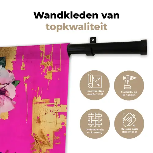 Bloemenkroon - Goud - Vrouw - Portret Wandkleed katoen klein -sfeer2
