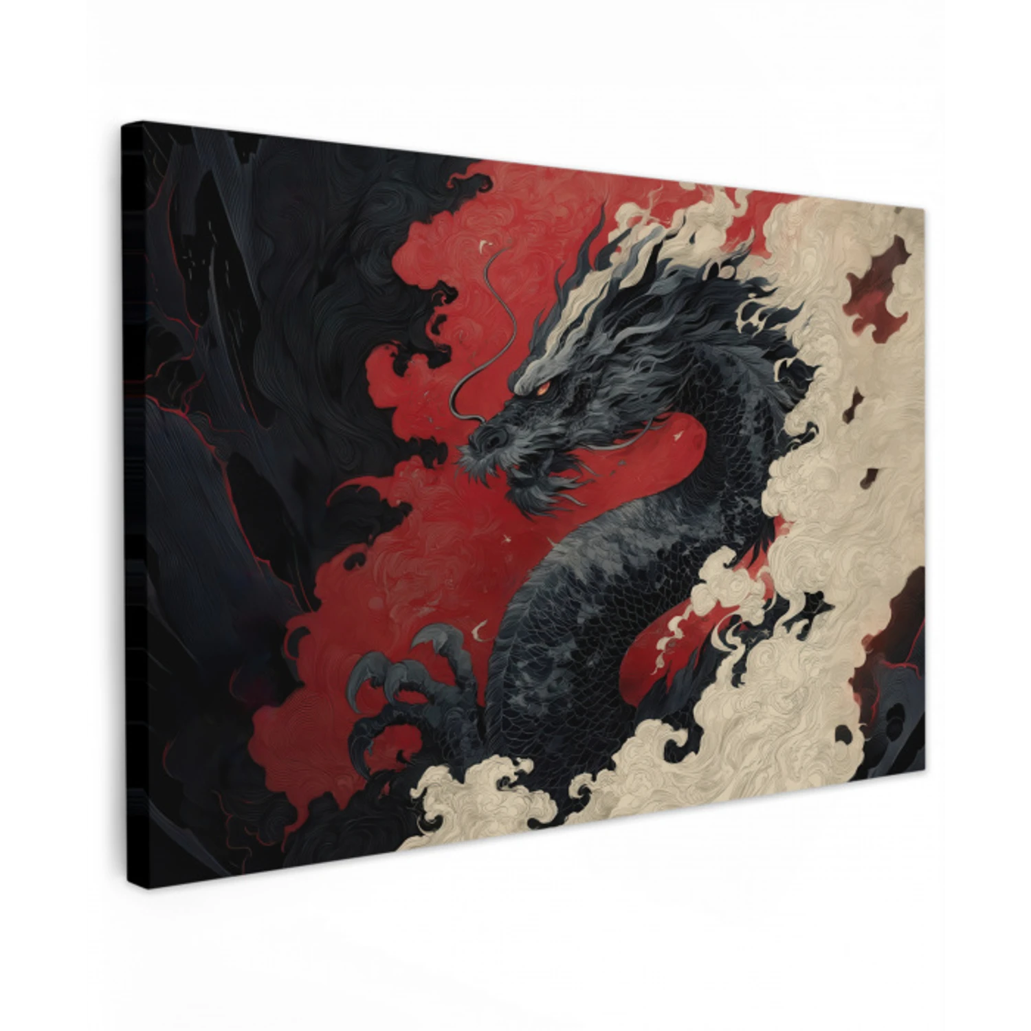 Zwarte draak - Rookwolken - Rood canvas 2cm klein -z3d