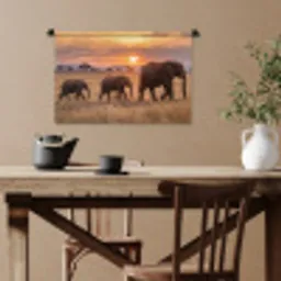 Olifanten - Savanne - Zonsondergang - Afrika - Warm Wandkleed katoen klein -sfeer6