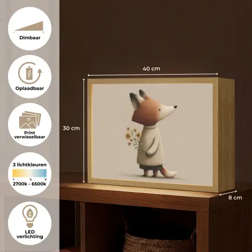 Vos - Gele bloemen - Minimalistisch Light Box met batterij (Wandlamp kind) middel -USP_websiteoverzichtNL
