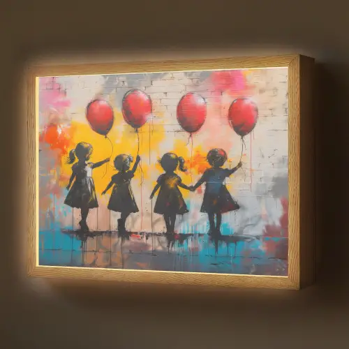 Graffiti - Kinderen - Street art - Ballon - Banksy Style Light Box met batterij (Wandlamp) middel -z3d_website