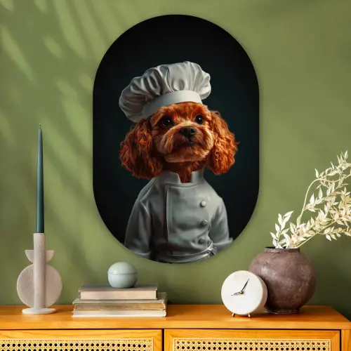 Bruin - Kok - Hondje Wandcirkel Ovaal Glas middel -sfeer2