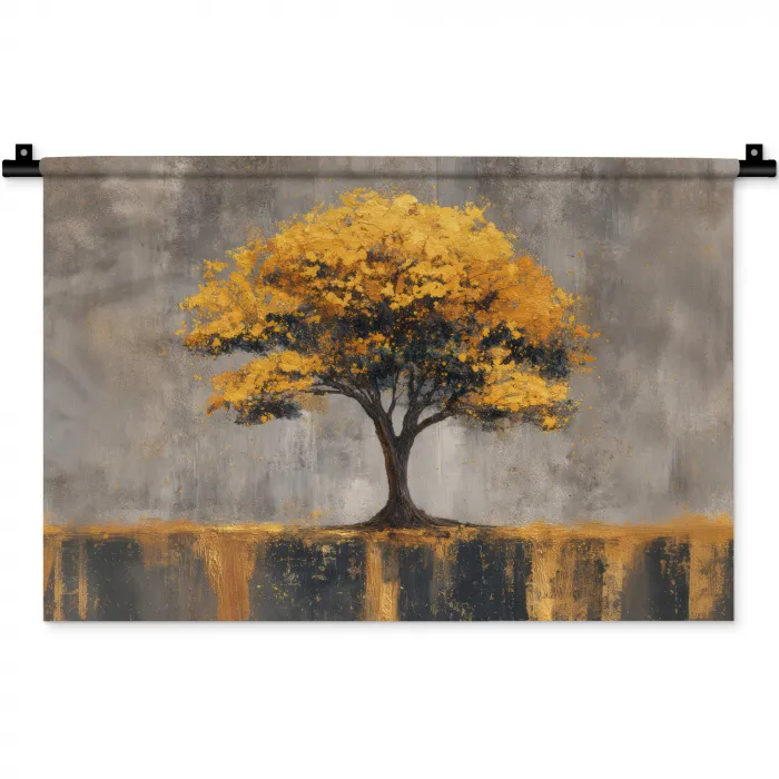 Boom - Bladeren - Goud - Abstract Wandkleed katoen klein -zz3d