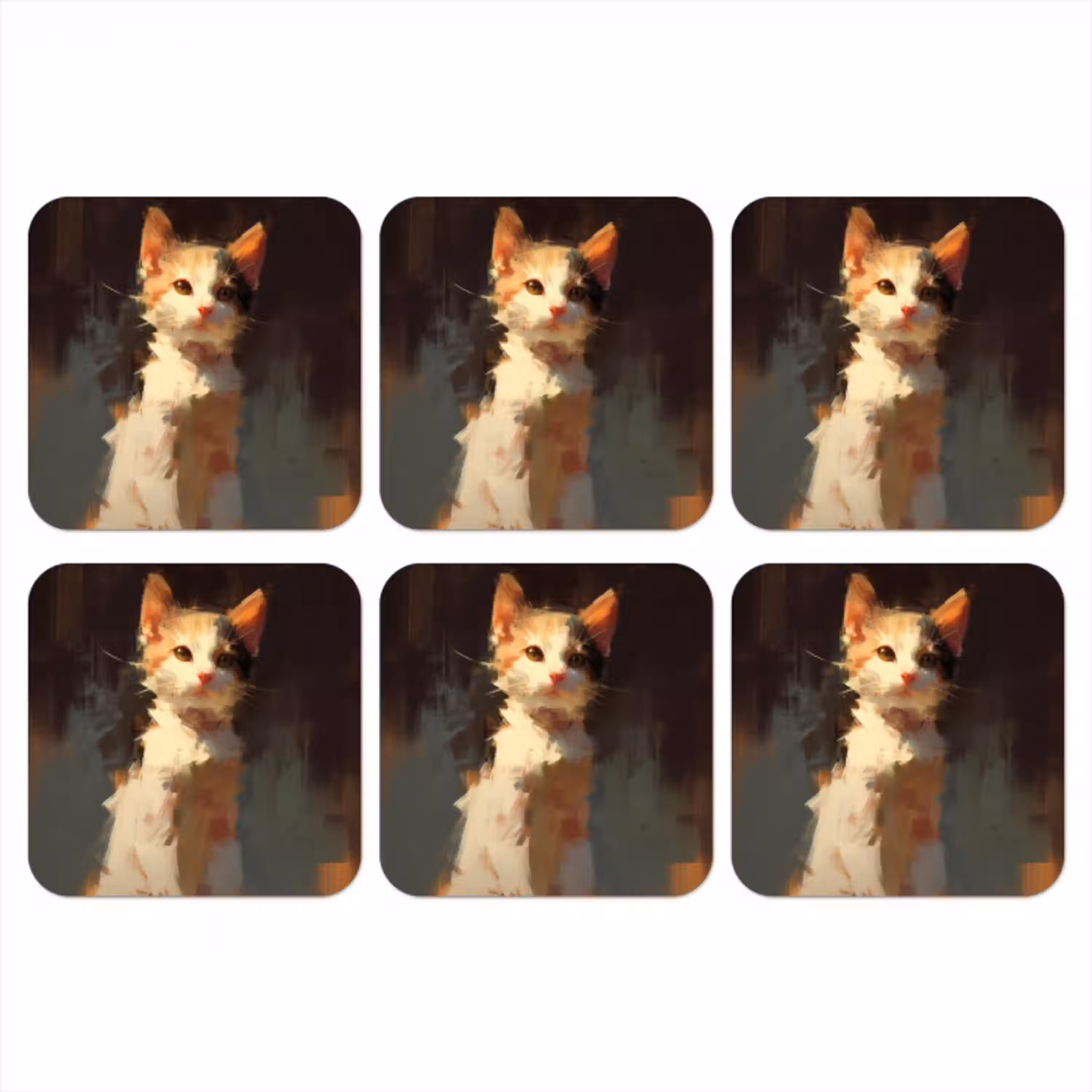 Kat - Geschilderd - Artistiek - Wit onderzetter kurk middel -3d