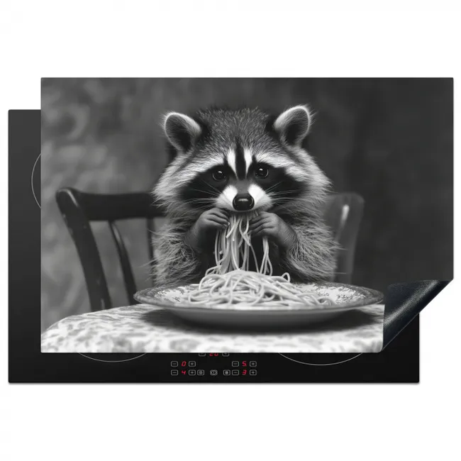 Wasbeer - Cute - Pasta - Tafelkleed - Zwart - Wit Inductie beschermer vinyl 3mm klein -3d