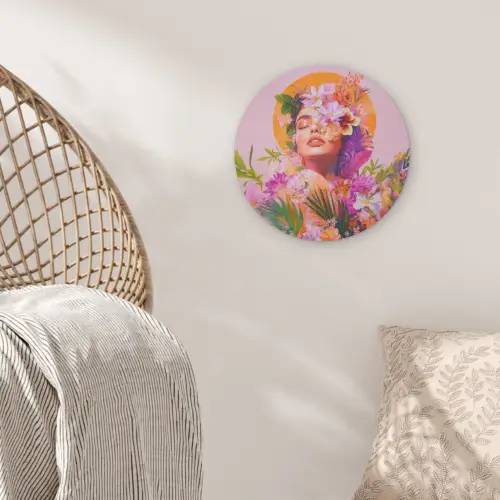 Vrouw - Abstract - Cirkel - Bloemen Akoestische PET Vilt - Rond klein -sfeer4