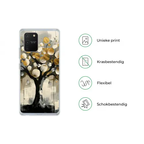 Boom - Abstract - Beige - Goud - Zwart Telefoonhoesje Samsung Galaxy S10 Lite klein -specsS10Lite