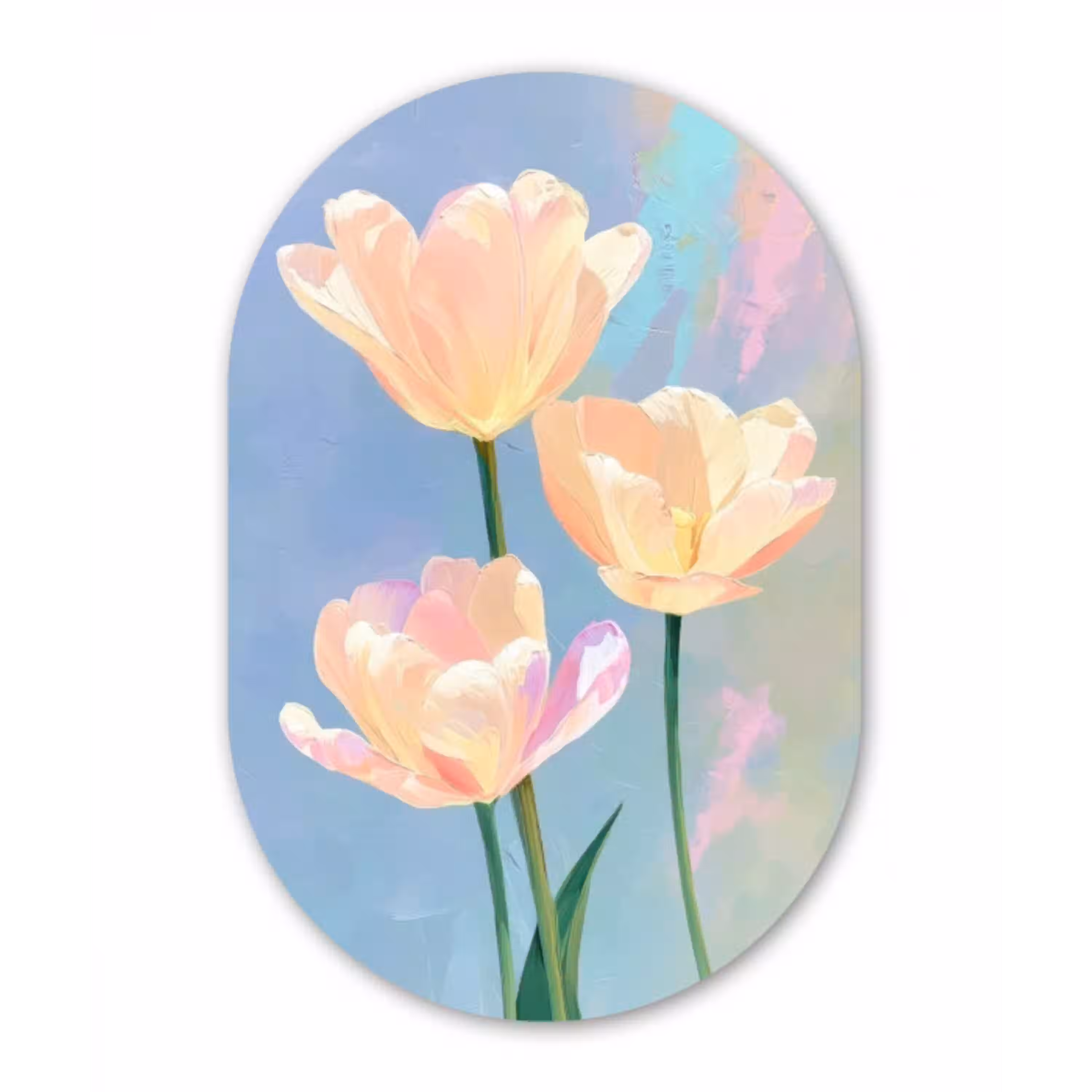 Tulpen - Roze accenten - Blauw Wandcirkel Ovaal Aluminium middel -3d