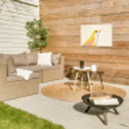 Vogel - Minimalistisch - Geel Tuinposter op houten frame 2 cm dik klein -sfeer2