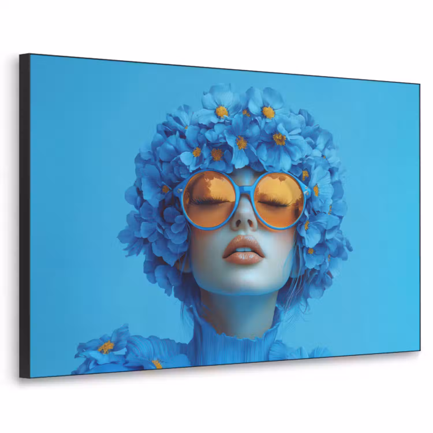 Art Frame - Vrouw - Bloem - Blauw - Modern - Bril - Portret