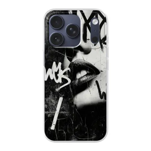 Gezicht - Mond - Graffiti - Zwart Telefoonhoesje iPhone 17 Pro klein -3d