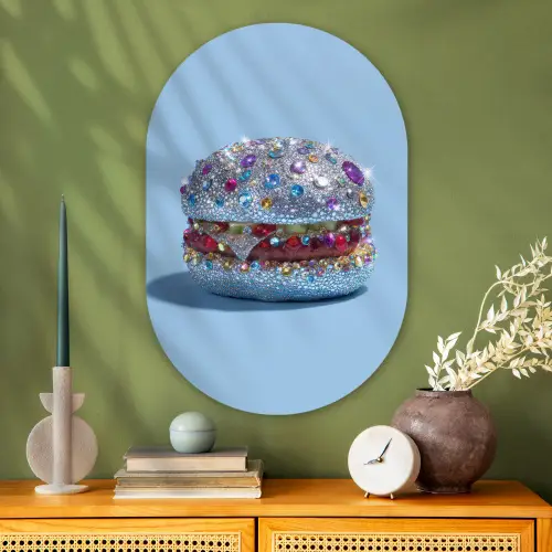 Glitters - Hamburger - Blauw Wandcirkel Ovaal Glas middel -sfeer2