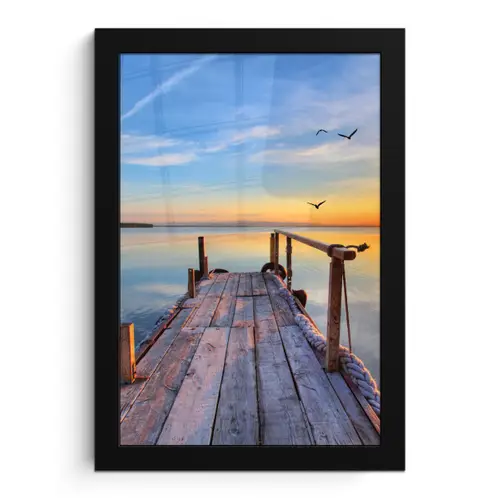 Water - Steiger - Vogels - Zonsondergang - Horizon fotolijst zwart zonder passe partout klein -3d