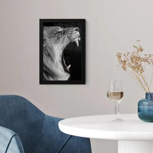 Dieren - Leeuw - Zwart - Wit - Portret fotolijst zwart zonder passe partout klein -sfeer4