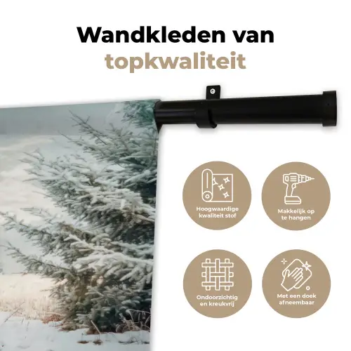 Auto - Rood - Cadeaus - Winter - Sneeuw - Kerst Wandkleed katoen klein -sfeer2