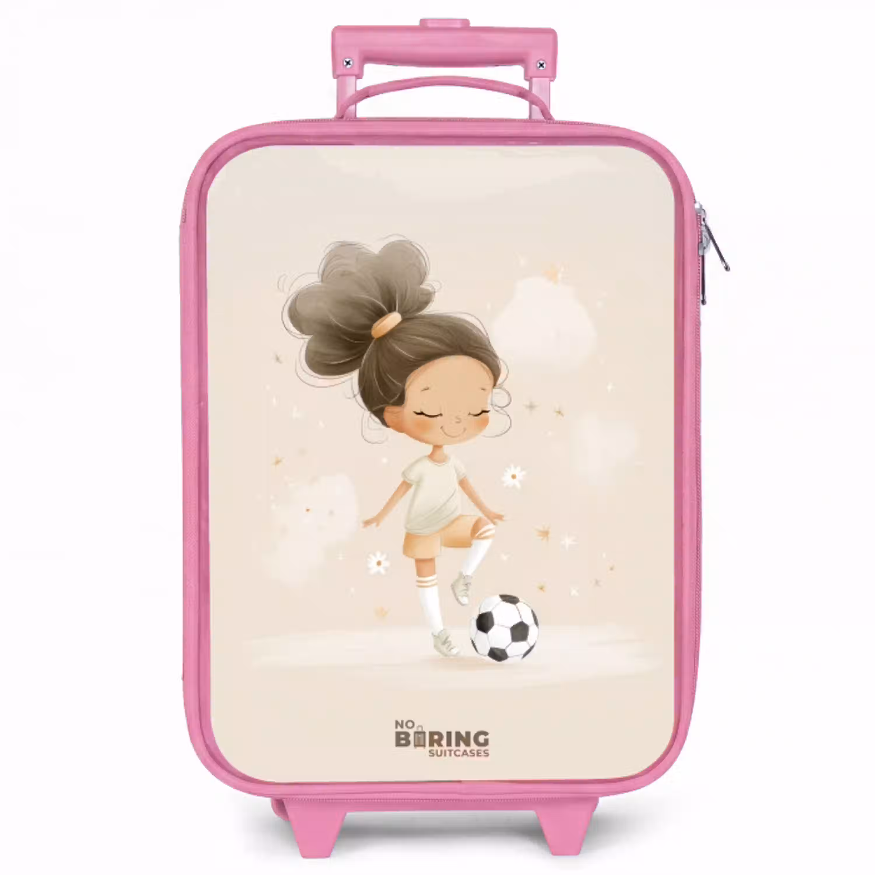 Meisje met een voetbal in beige kleuren Kinderkoffer - Roze klein -zzz_website3d