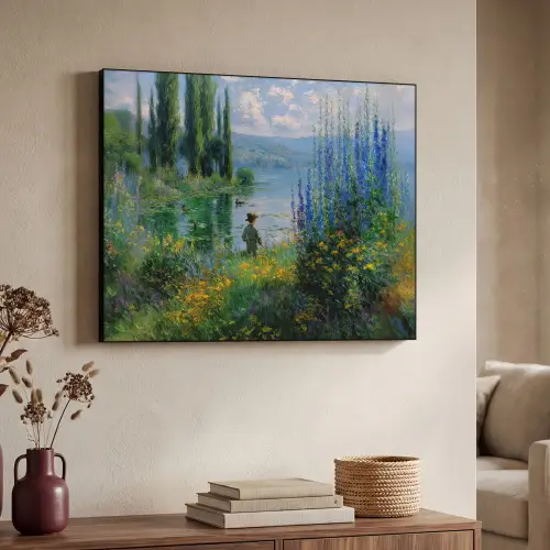 Bloemen - Meer - Bergen - Groen Textielframe - compleet frame klein -sfeer3