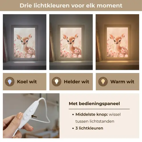 Hertje - Illustratie - Bloemen - Roze Light Box met kabel klein -USP_lichtkleurNL