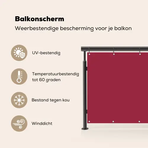 Rood - Effen kleur Balkonbeschermer Duitsland klein 596 -specs_NL