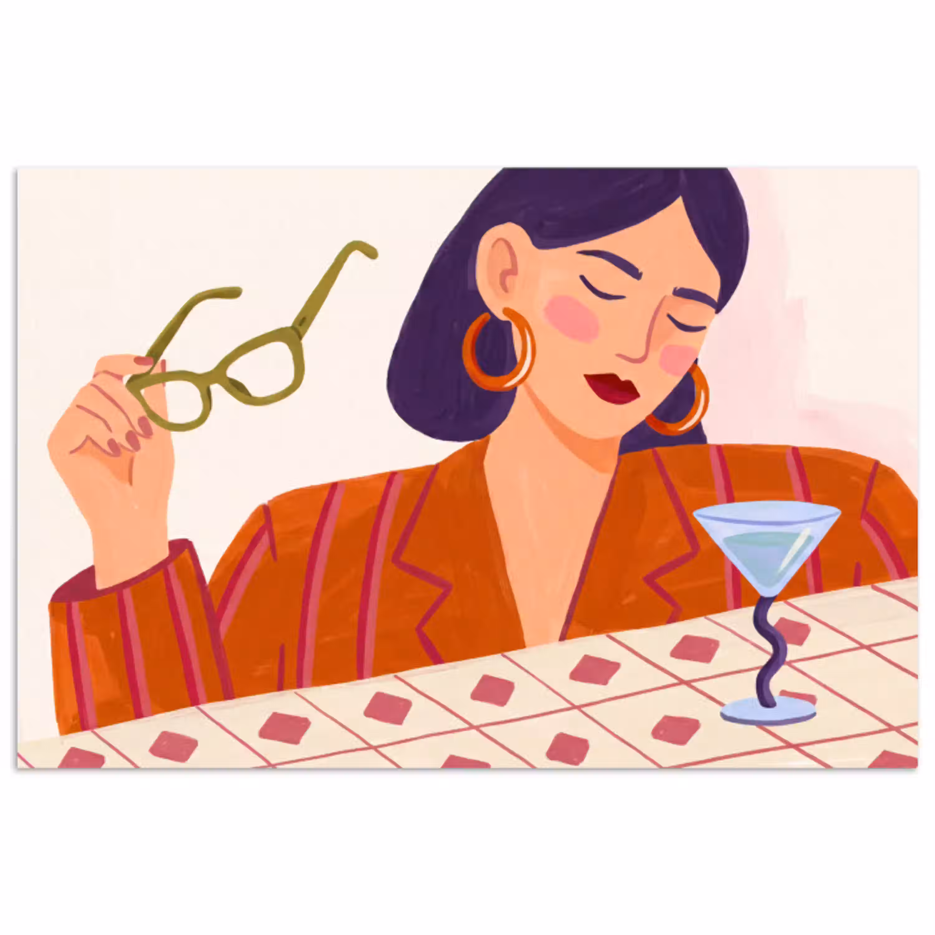 Vrouw - Bril - Cocktail - Illustratie - Modern poster papier klein -3d