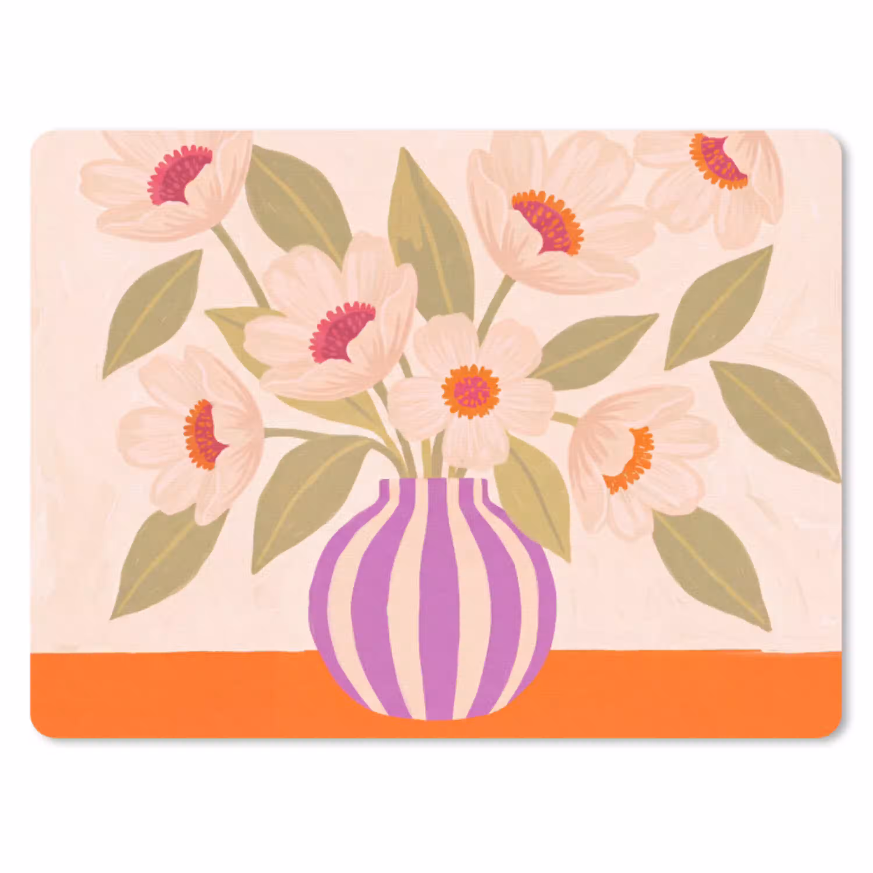 Bloemen - Vaas - Abstract - Paars - Oranje muismat rubber klein -3d