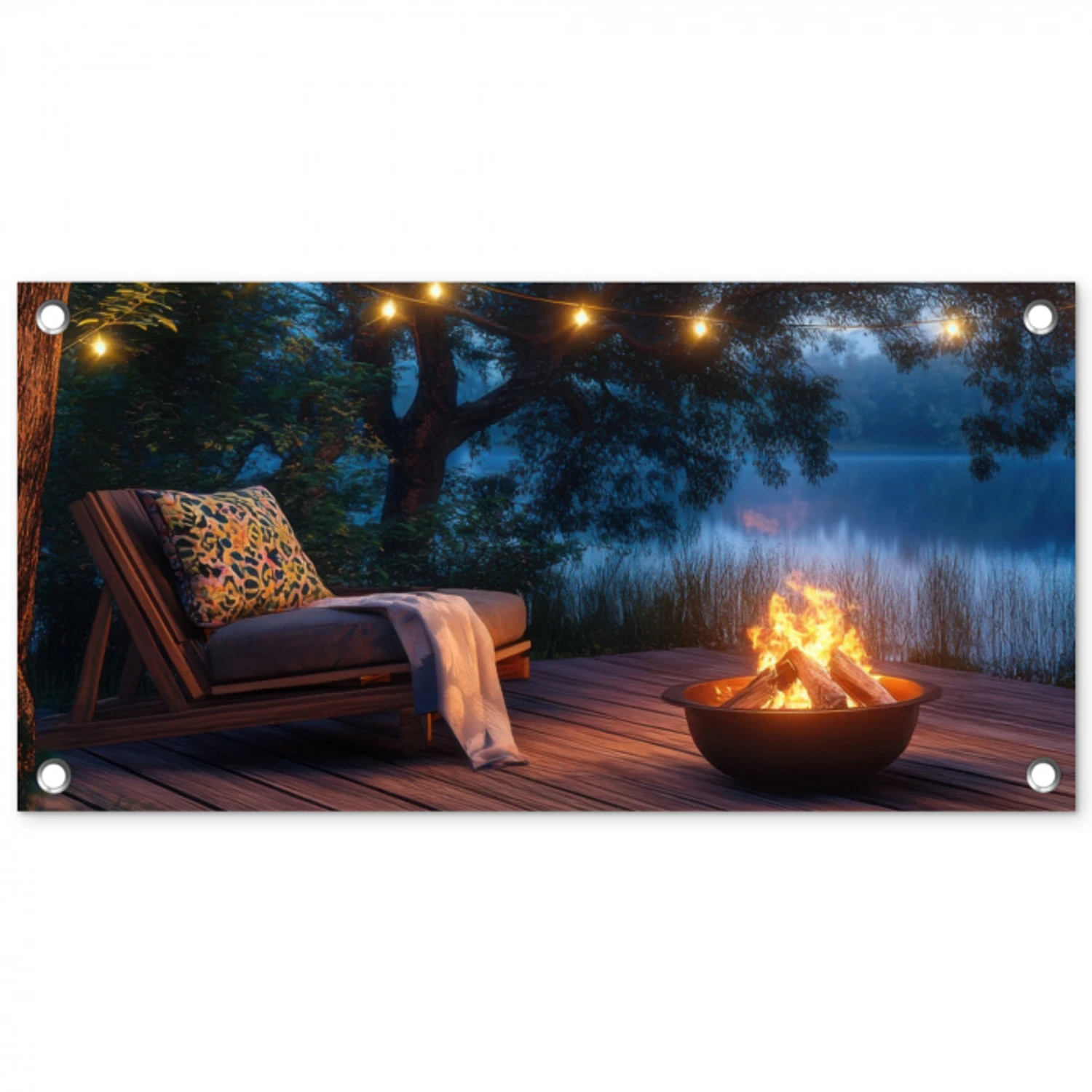 Kampvuur - Meer - Avondlicht tuinposter los doek klein -3d