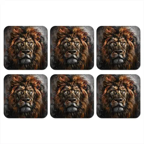 Leeuw - Dieren - Portret - Zwart - Luxe onderzetter kurk middel -3d