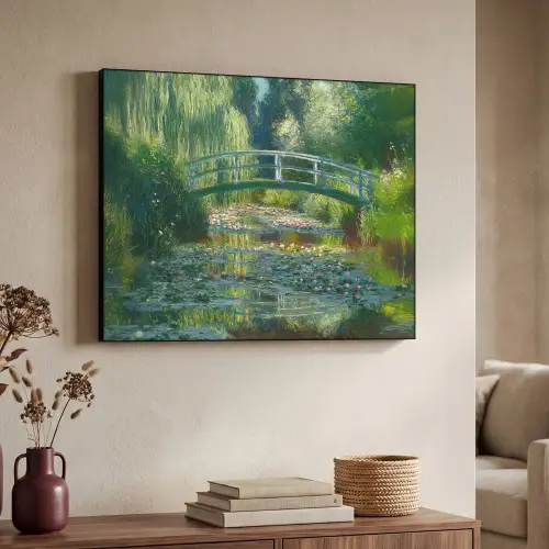 Brug - Hout - Vijver - Waterlelies Textielframe - compleet frame klein -sfeer3