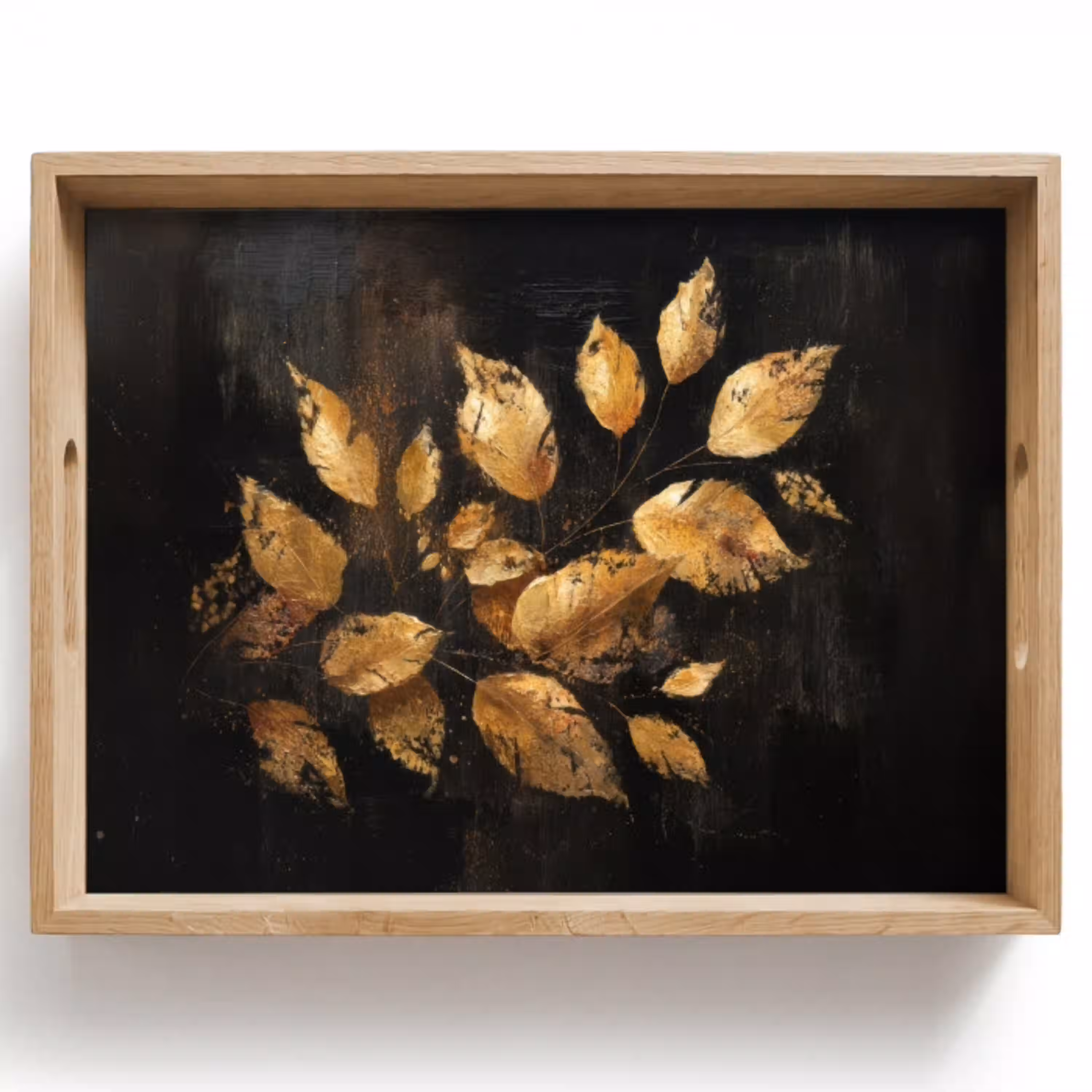 Gouden Bladeren op Donkere Achtergrond Dienblad Rechthoek middel -z3d_shopping