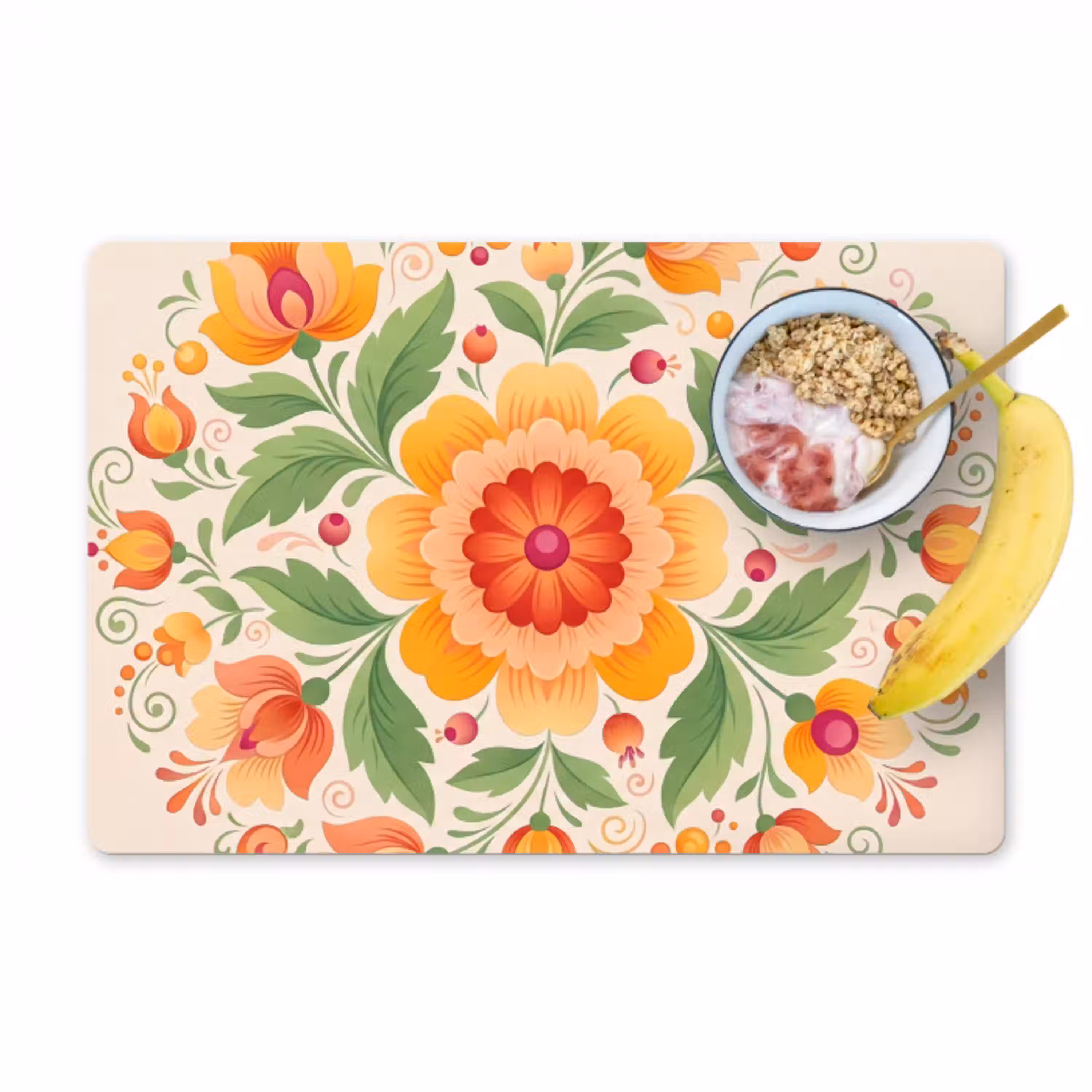 Bloemen - Patroon - Decoratief - Oranje Placemat vinyl groot -zzzproduct_Kitchenyeah-website