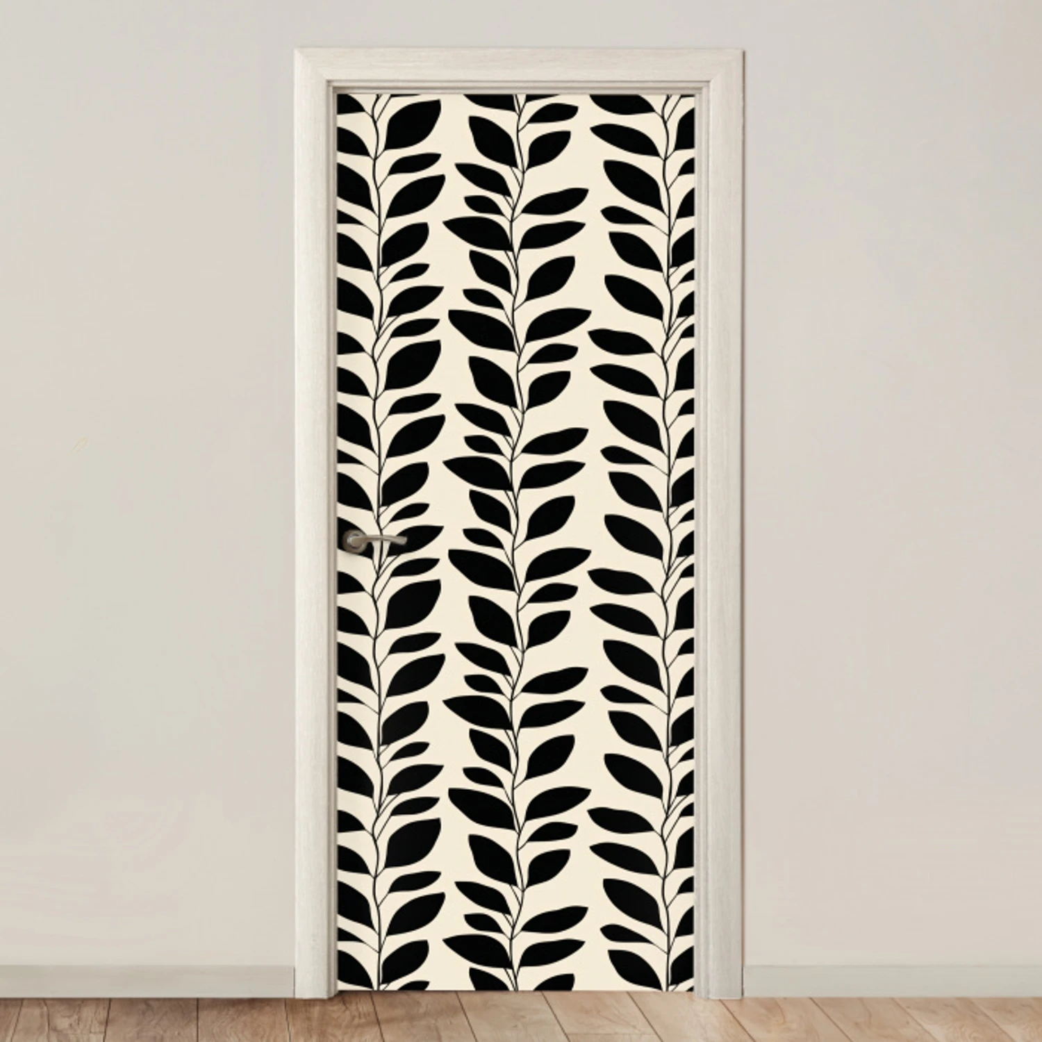 Botanisch - Dessin - Zwart - Beige deurposter klein 289 -3d_beige