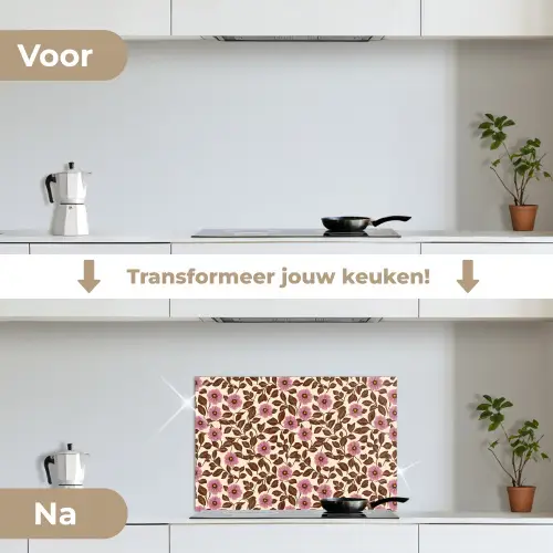 Bloemen - Bladeren - Kleurrijk keuken achterwand spatscherm klein 900 -voor_na_NL
