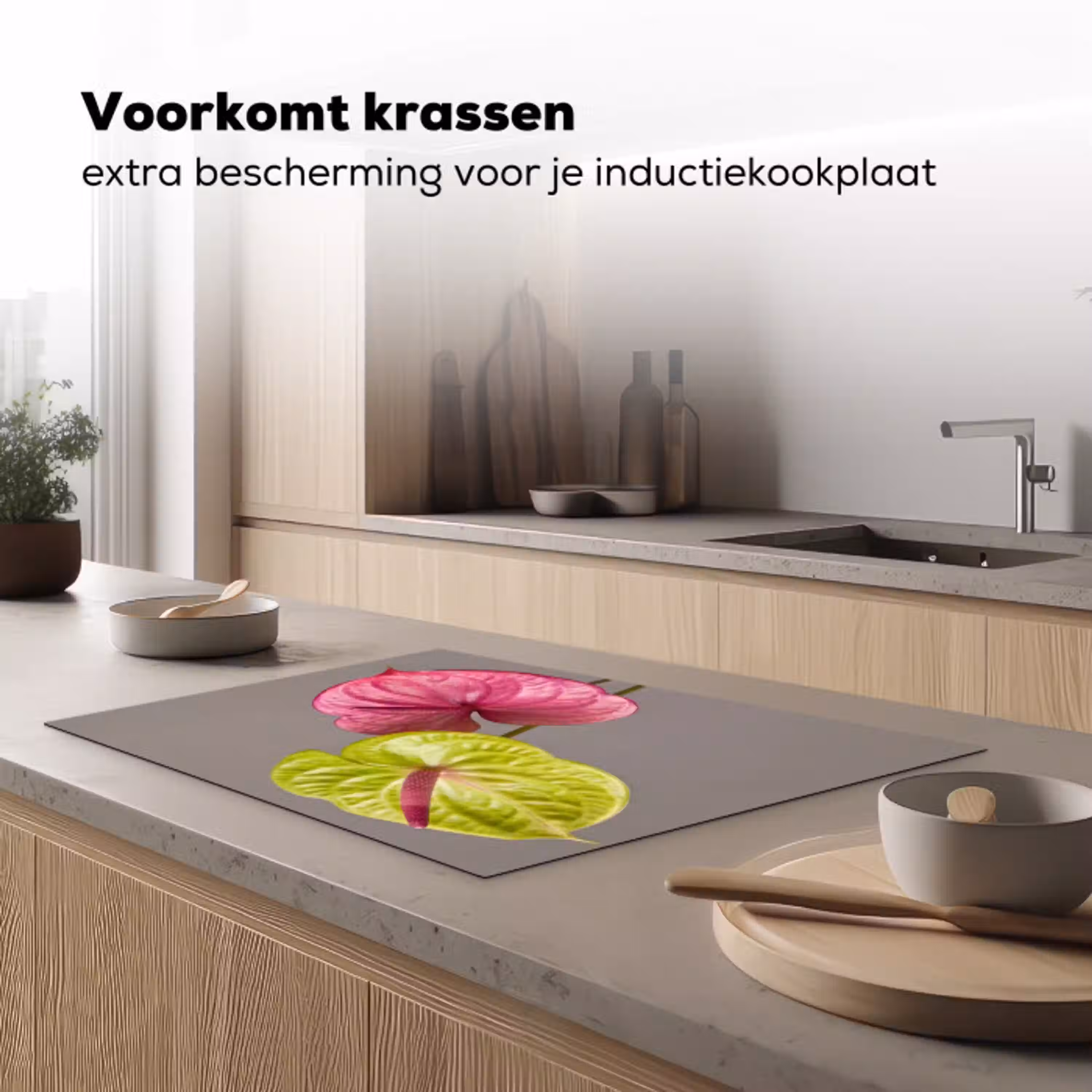 Planten - Anthurium - Groen - Roze Inductie beschermer vinyl 3mm klein -sfeer1