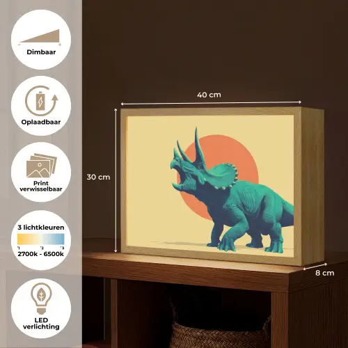 Triceratops - Cirkel - Oranje - Hoorns Light Box met batterij (Wandlamp kind) middel -USP_websiteoverzichtNL
