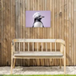 Pinguïn - Koksmuts - Lief - Paars Tuinposter op houten frame 2 cm dik klein -sfeer4