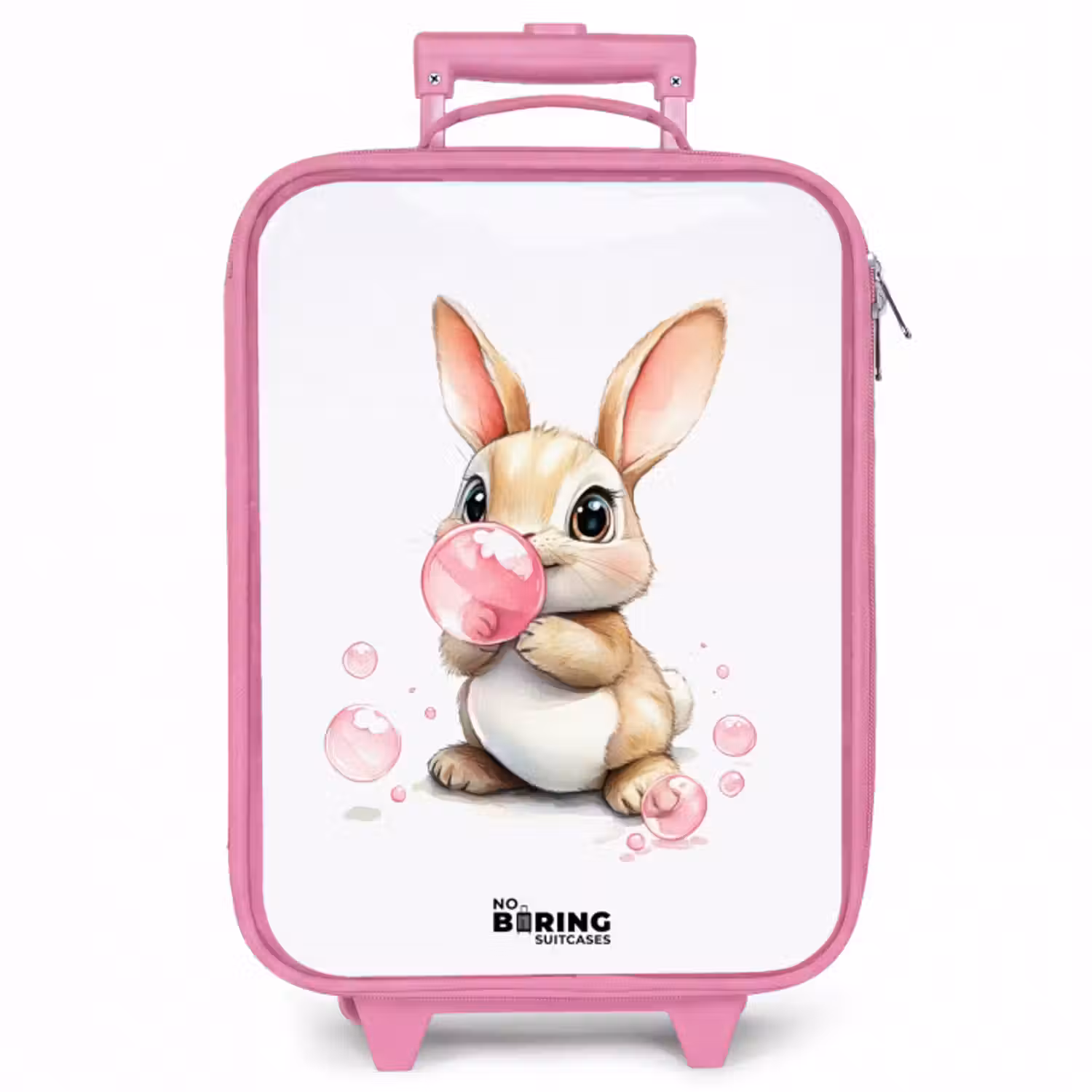 Kinderkoffer Rosa - Brauner Hase mit rosa Blasen